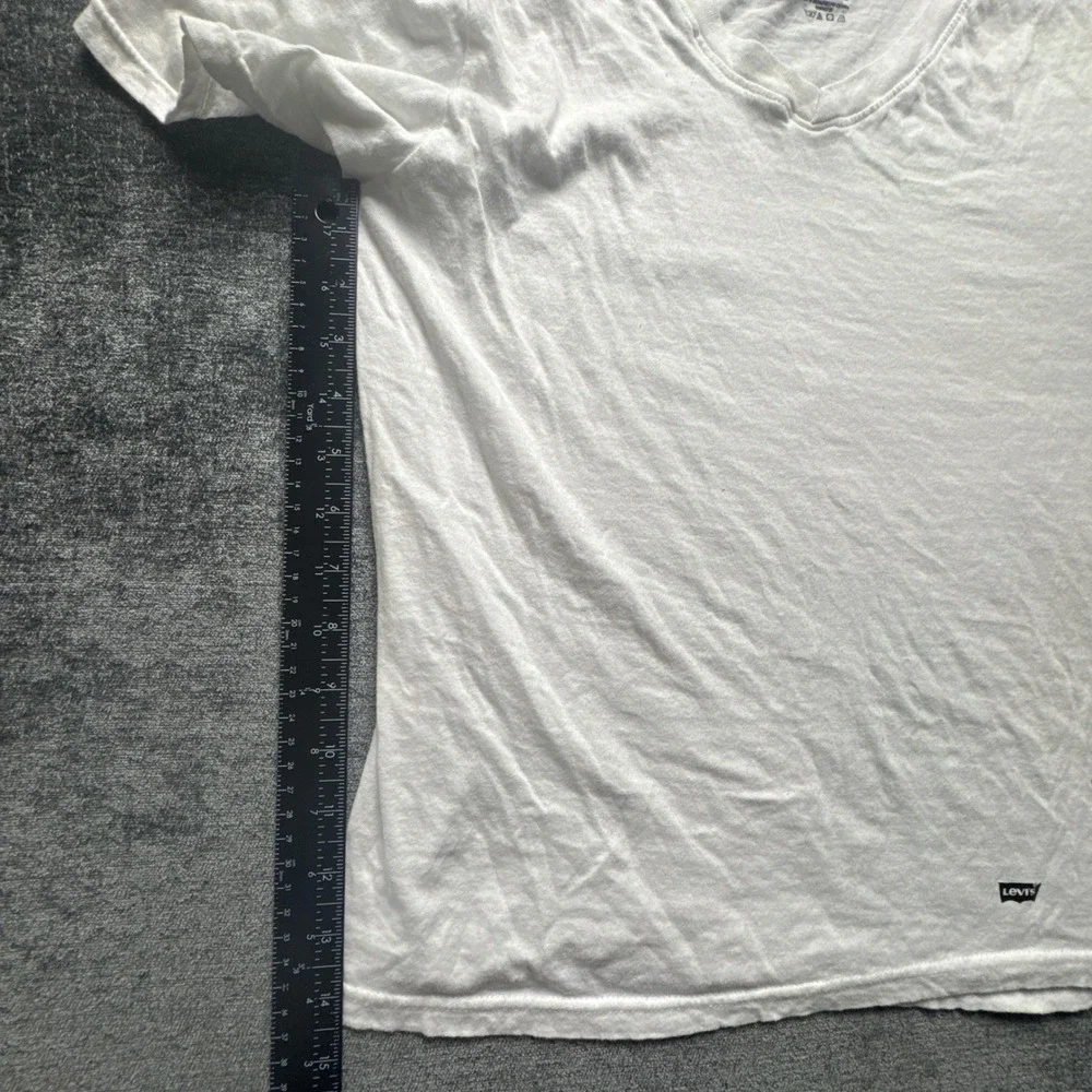 Levi's T-Shirt Mens Medium White Knit Cotton‎ Batwing Logo Slim Casual V-Neck